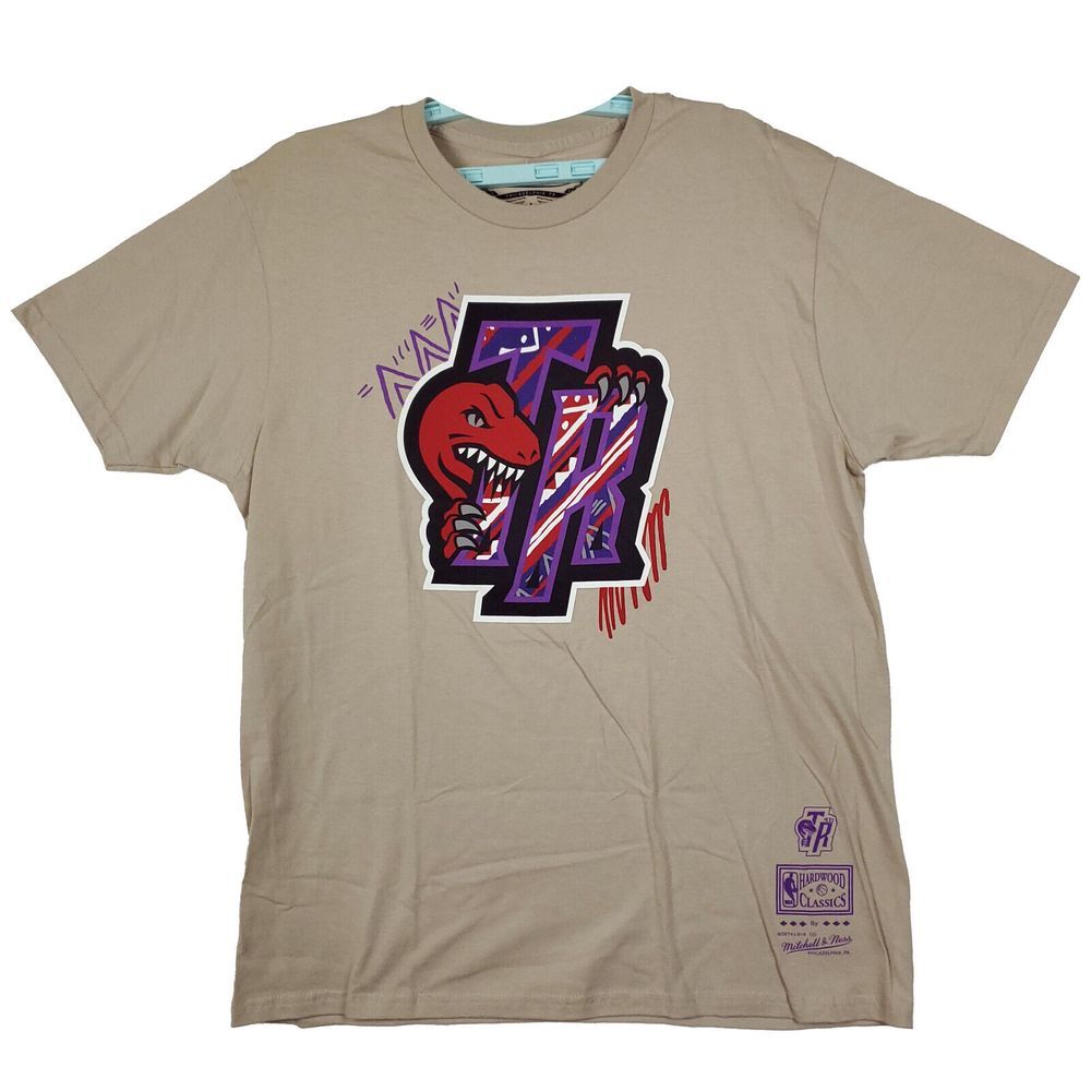 Toronto Raptors Mitchell & Ness NBA Large Shirt Game Day Print Art Khaki NWT